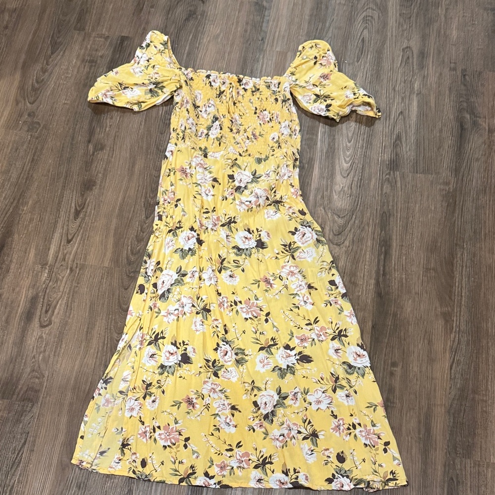 Faithfull the Brand Yellow Floral Midi Dress